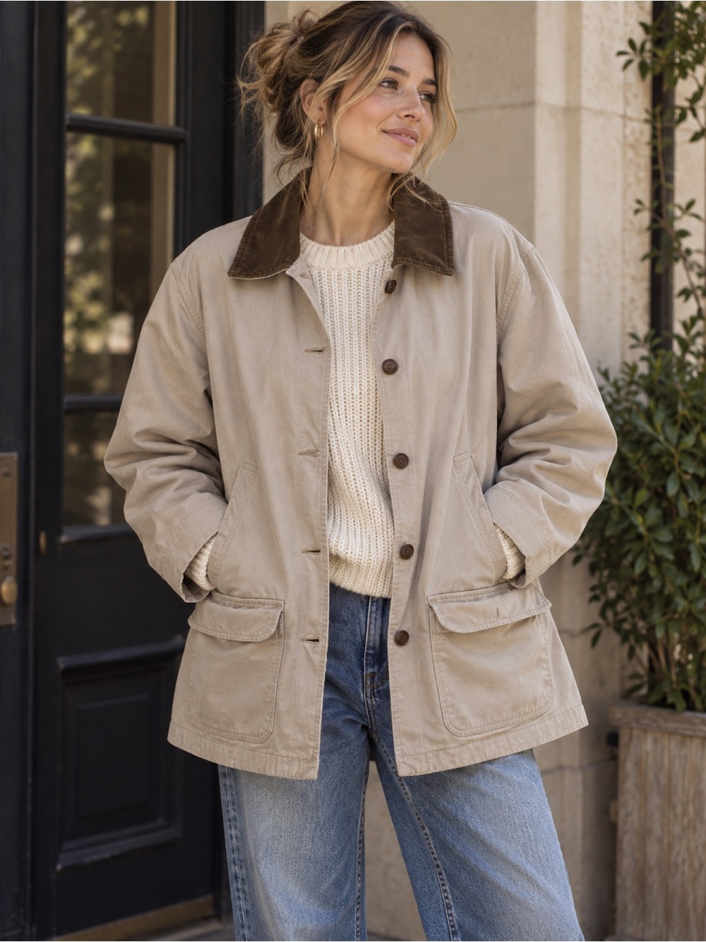 L.L.Bean Women’s 2X Canvas Barn Coat Corduroy Collar Chore Jacket